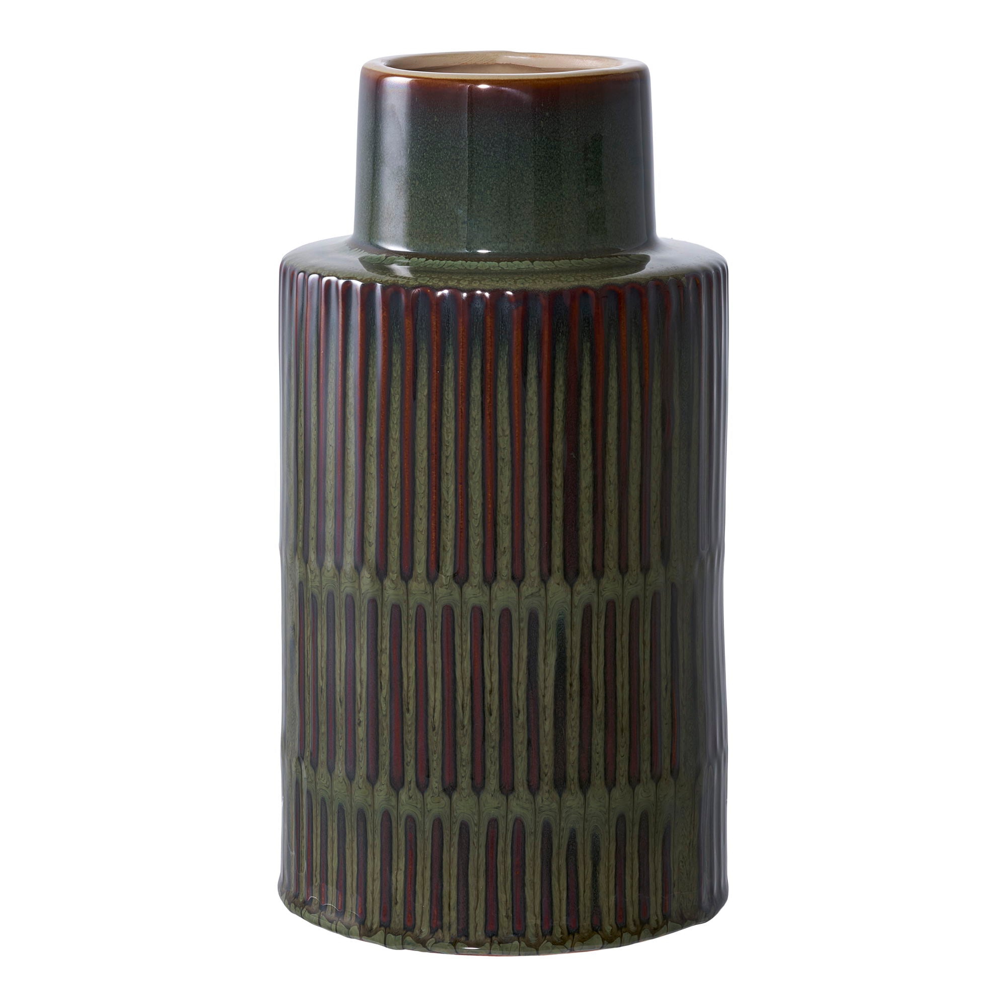 Vase – Keramik, grün/braun, Ø16 × H30 cm